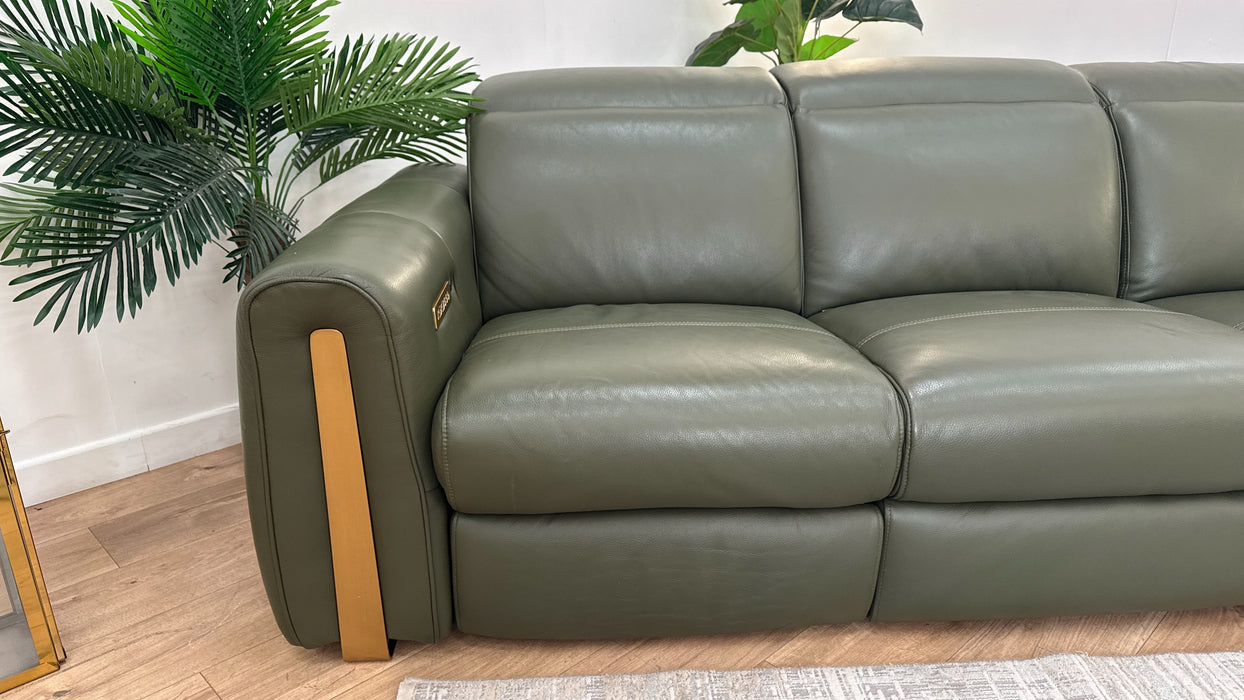 Sofology Kingsbridge Leather 3 Seater Power Recliner/Headrest Heated Seat in Trusty Embossed Dark Olive