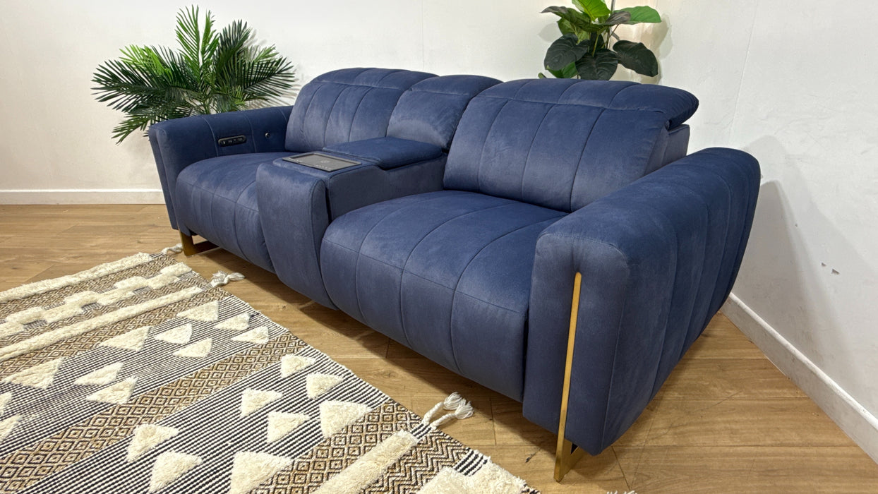 Sofology Paramount Fabric 2.5 Seater Console Power Recliner/Headrest Heated Seats Speakers in Lifestyle Flecked Navy