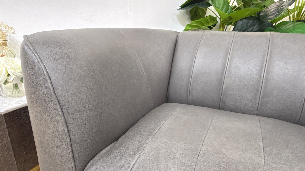 Sofology Fitzrovia Leather Loveseat in Relaxed Natural Grain Charcoal Mix With Light WoodTrim