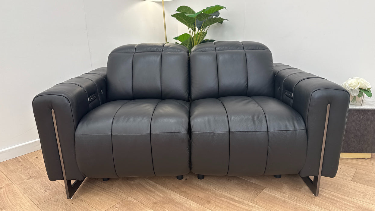 Sofology Paramount 2 Seater Recliner in Trusty Embossed Leather Jet Black