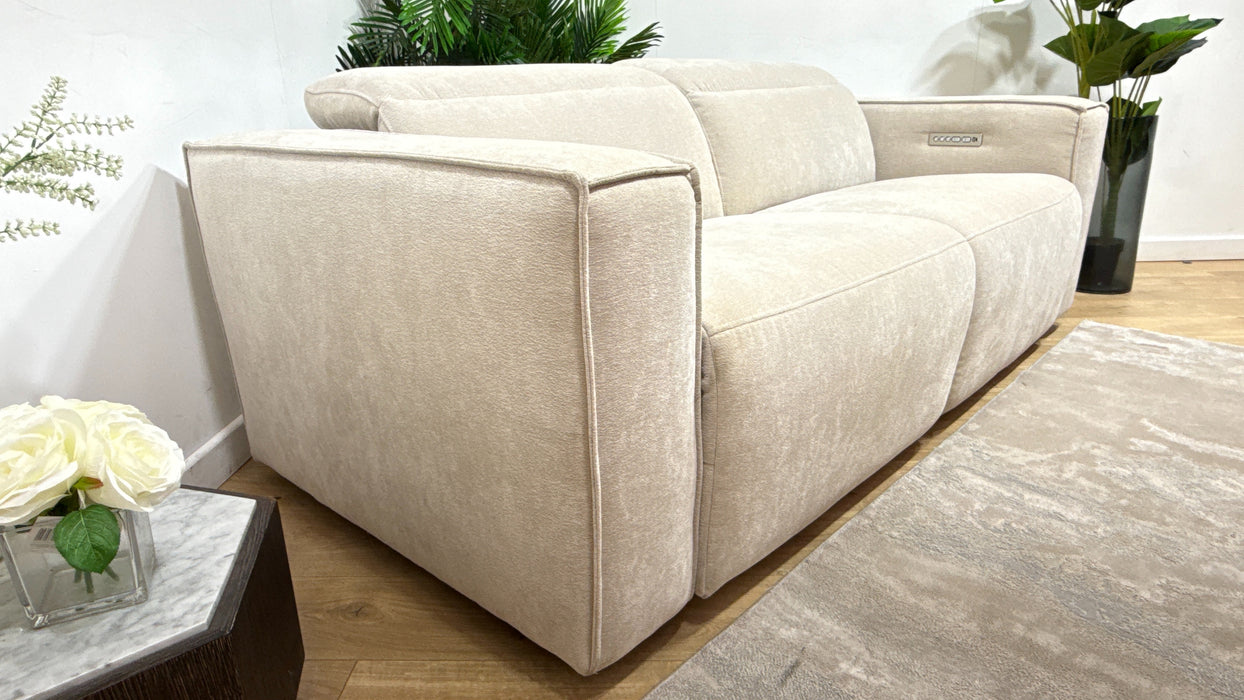 Sofology Horizon Fabric 2.5 Seater Power Recliner/Headrest in Textured Chenille Stone