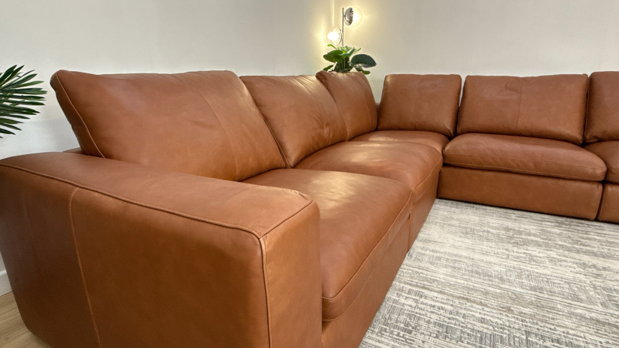 Sofology The Retreat Leather 3 Corner 3 in Relaxed Soft Tan Mix