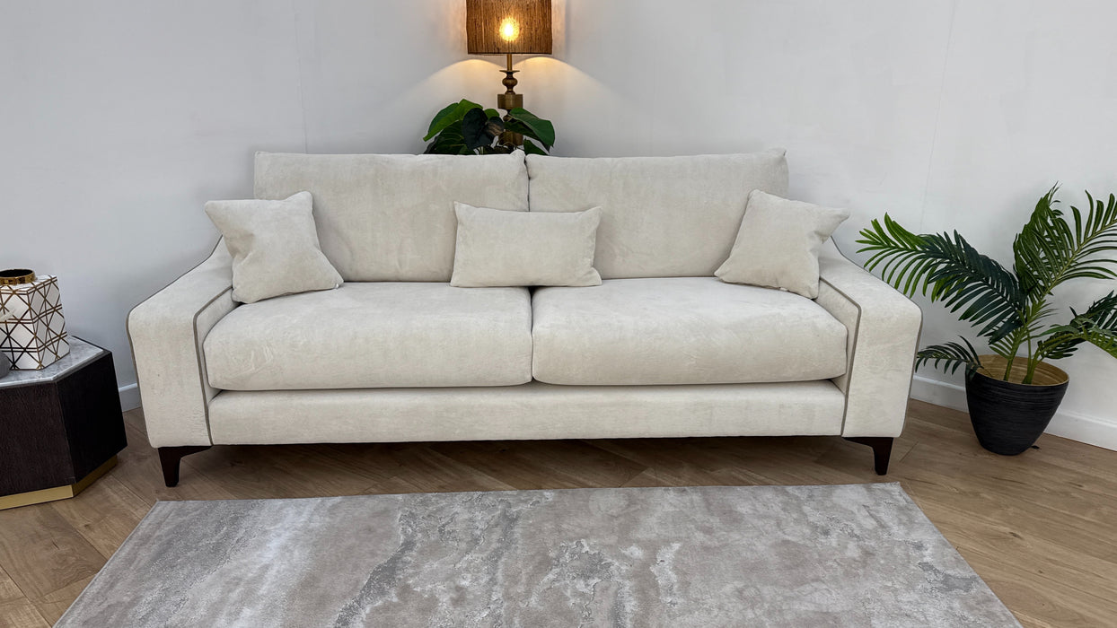 Sofology Wildwood Fabric 4 Seater in Soft Sherpa Natural Contrast Piping