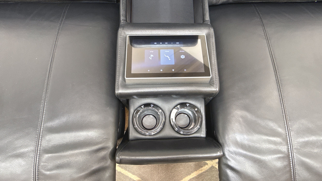 Sofology Allure Leather 2.5 Seater Screen Console Power Recliner/Headrest Heated Seats Lumbar Speakers in Trusty Embossed Jet Black