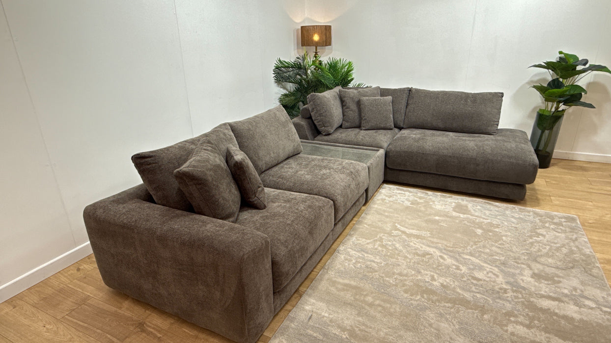 Sofology Amalfi Fabric 2 Console Corner 1 Chaise in Cosy Chenille Mole