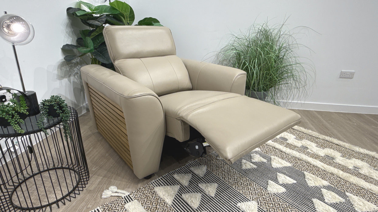 Sofology Emme Leather Chair Power Recliner/Headrest Heated Seats in  Oyster