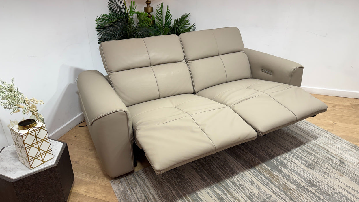 Sofology Riviera Leather 2.5 Seater Power Recliner/Headrest in Trusty Super Matt Putty