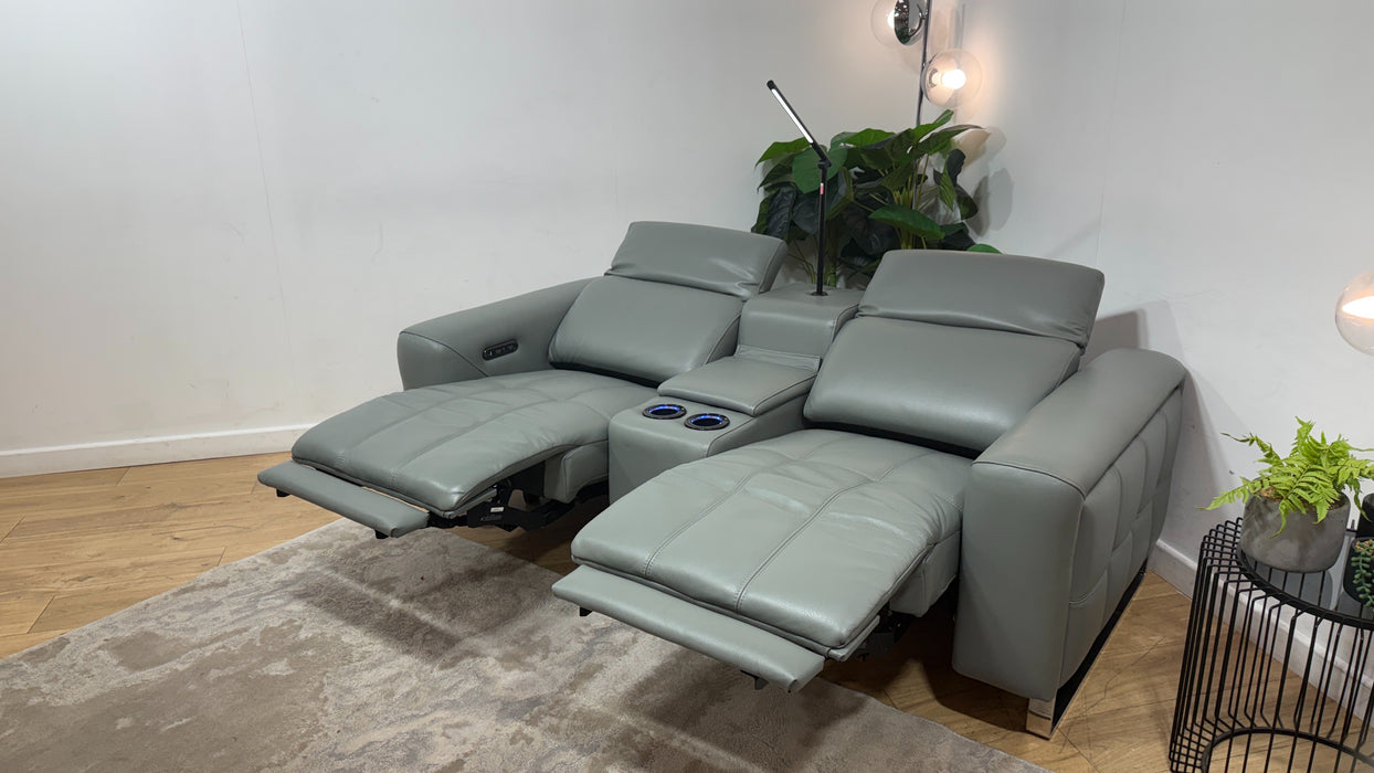 Sofology Marvella Leather 2 Seater Power Recliner/Headrest Heated Seats in Trusty Sheen Granite Teal