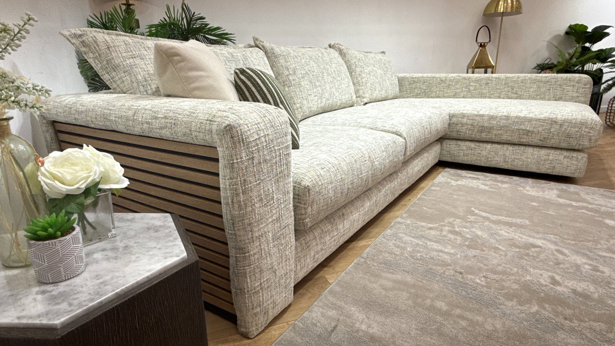Sofology Cove Fabric Grande Chaise Light Wood Panel in Artisan Chenille Green Mix