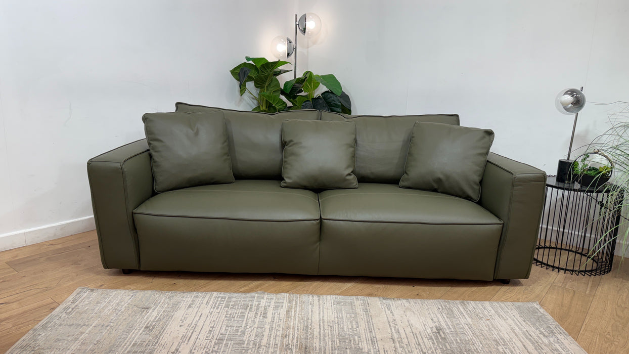 Sofology Palazzo Leather 3 Seater without Trim in Trusty Matt Olive