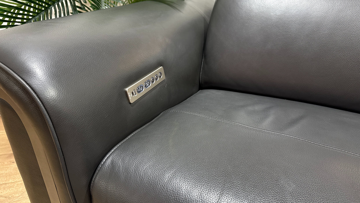Sofology Plaza Leather 2.5 Seater Power Recliner/Headrest in Trusty Embossed Charcoal