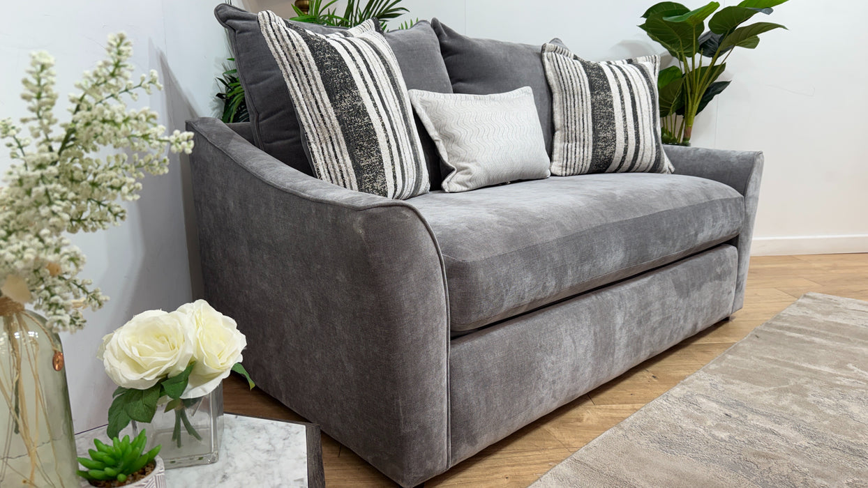 Sofology Holkham Fabric 2 Seater Sofa Bed Zoned Memory Foam Mattress in Fine Textured Chenille Steel Mix