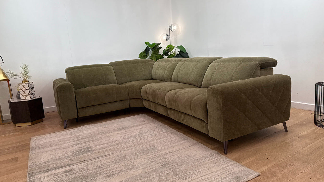 Sofology Allure Fabric 1.5 Corner 3 Power Recliner/Headrest Heated Seats Lumbar in Relaxed Chenille Olive Green