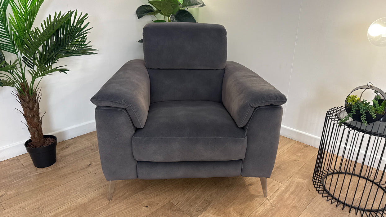 Sofology Illinois Fabric Chair Power Recliner/Headrest in Lifestyle Mottled Charcoal