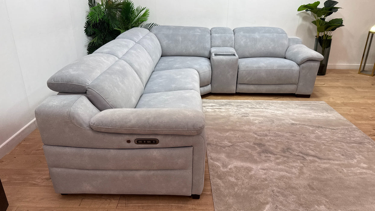 Sofology Portland Fabric 3 Corner Console 1.5 Power Recliner/Headrest Heated Seats in Lifestyle Flecked Silver
