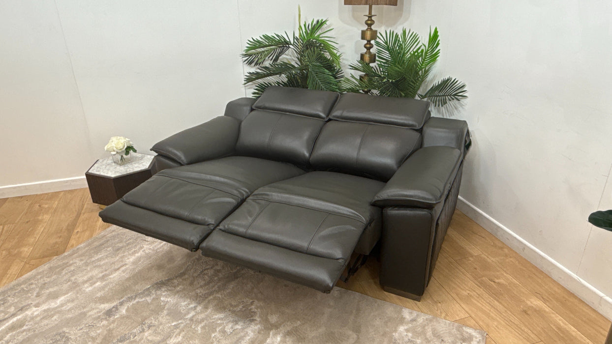 Sofology Benz Leather 2 Seater Power Recliner/Headrest in Trusty Sheen Charcoal