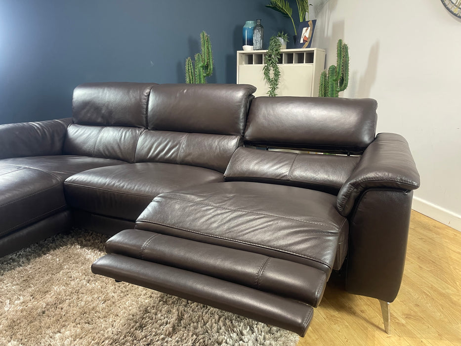 Illinois Chaise 3 Seater Sofa Power Recliner Power Headrest Trusty Soft Sheen Rich Brown Leather