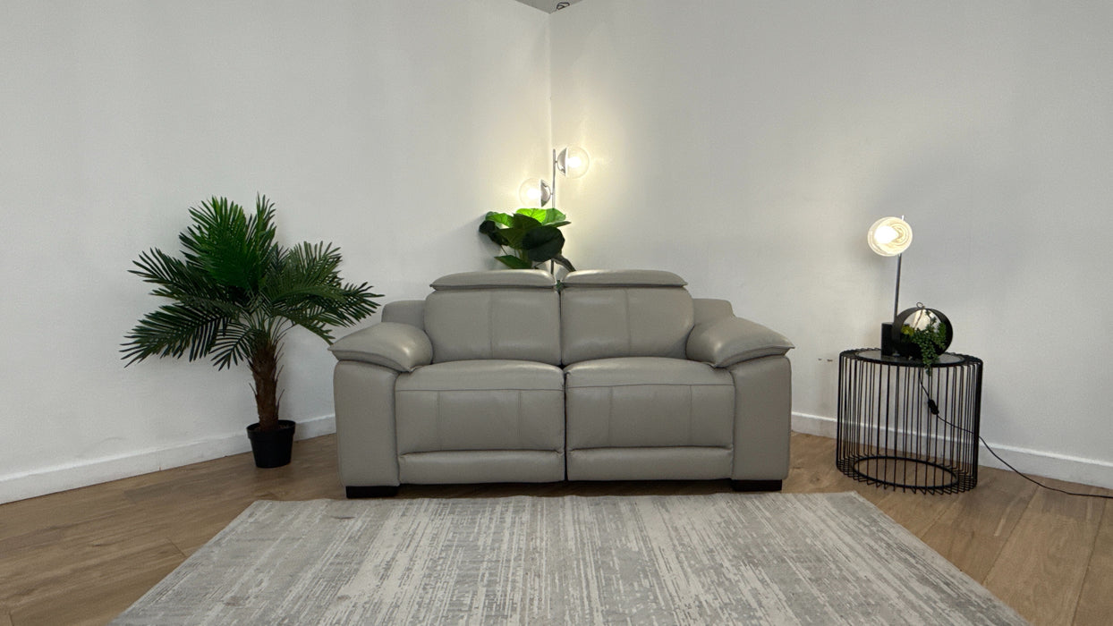 Sofology The Benz Leather 2 Seater Power Recliner/Headrest in Trusty Sheen Lead Grey