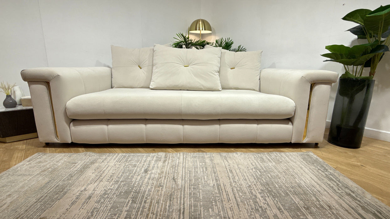 Sofology Oscar Fabric 3 Seater Gold Trim in Super Matt Velvet Ecru Mix