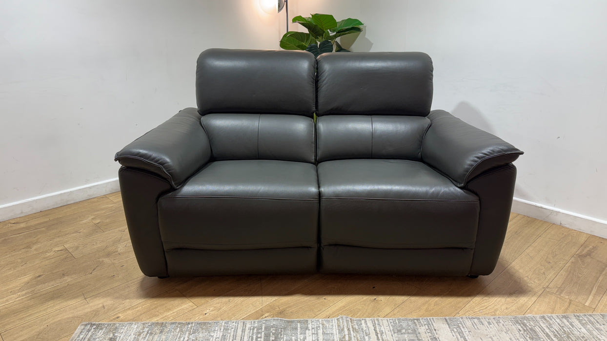 Sofology Hugo Leather 2 Seater Power Recliner/Headrest in Trusty Embossed Charcoal