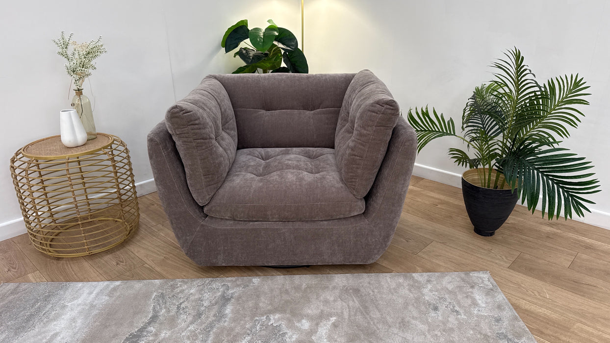 Sofology The Cocoon Fabric Swivel Chair in Relaxed Chenille Nutmeg