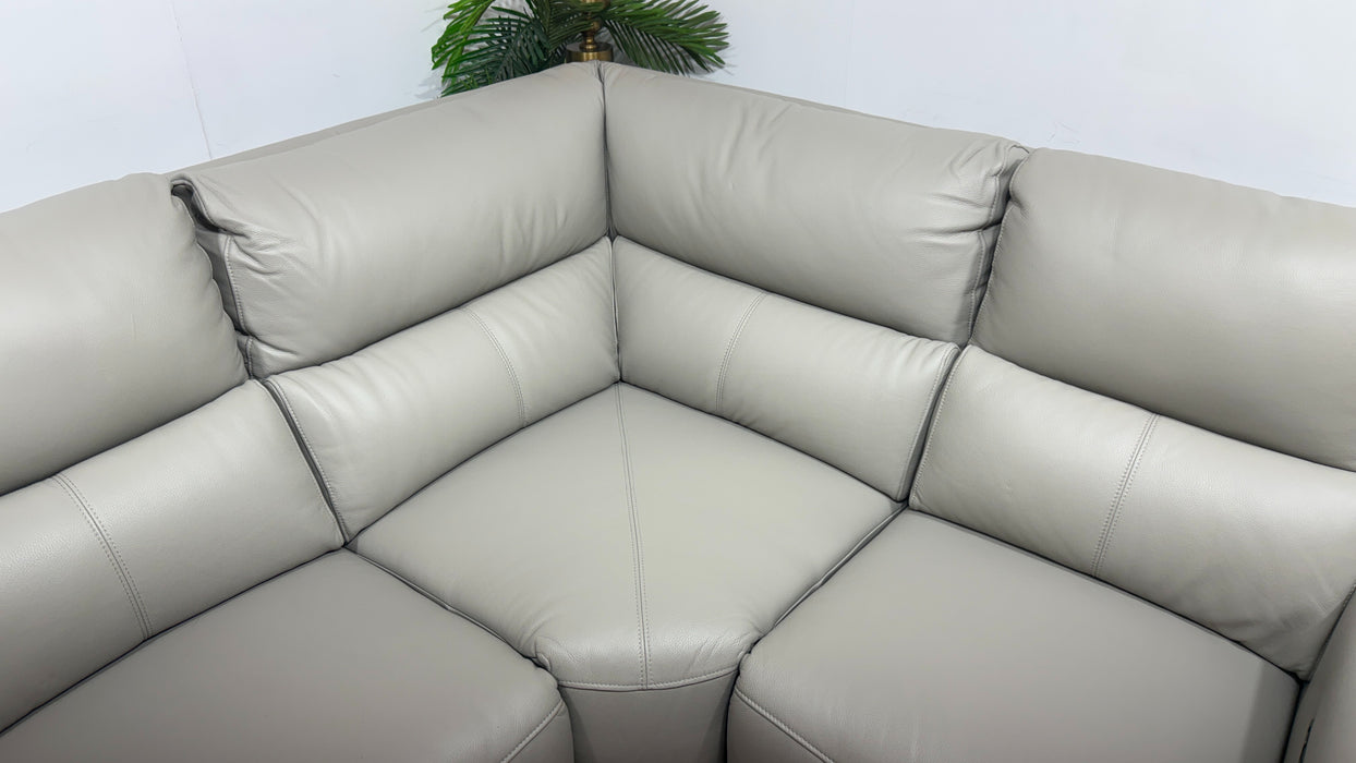 Sofology Ravello Leather 2 Corner 1 Power Recliner in Trusty Embossed Light Grey