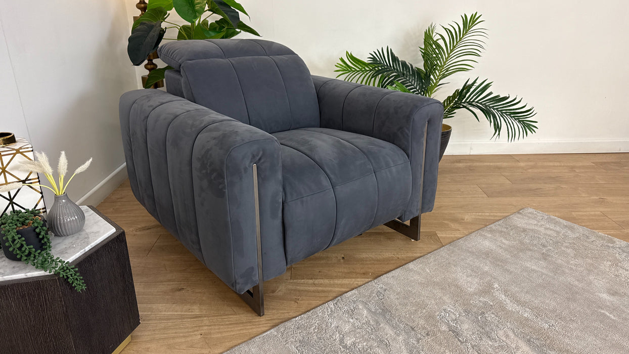 Sofology The Paramount Fabric Chair Power Recliner/Headrest Heated Seat Speakers in Lifestyle Nubuck Feel Charcoal