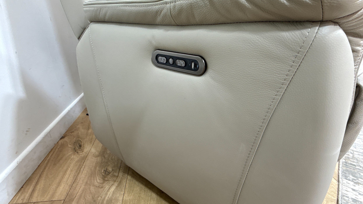 Sofology Bradie Leather 2.5 Seater Power Recliner/Headrest in Trusty Embossed Light Grey