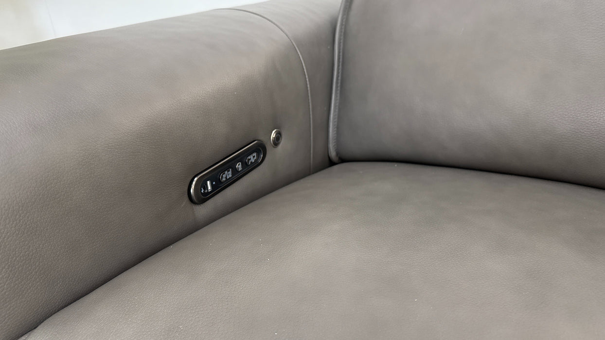 Sofology Premiere Leather 2.5 Seater Smart Console Power Recliner/Headrest Heated Seat in Trusty Embossed Grey