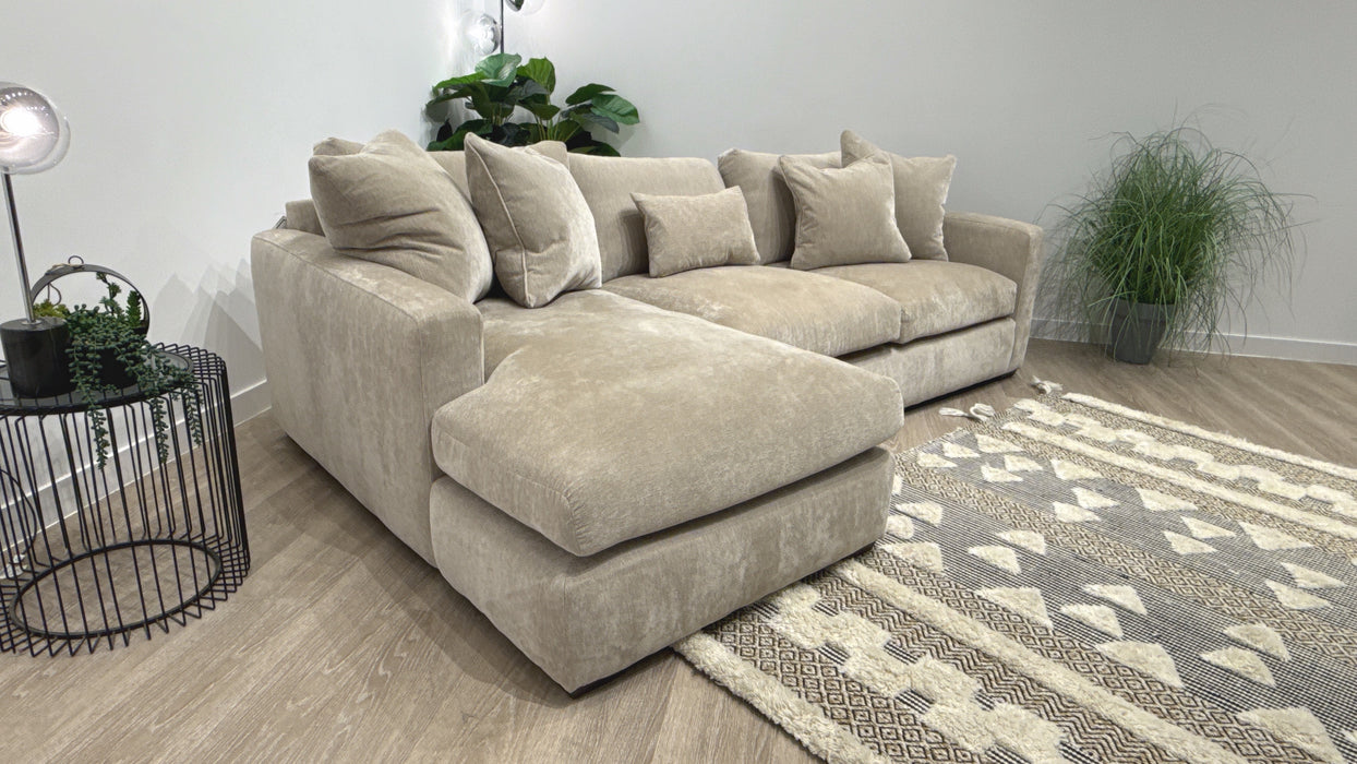 Sofology Moderna Fabric Chaise 4 Seater Extra Flex Seats in Lifestyle Plush Chenille Wicker