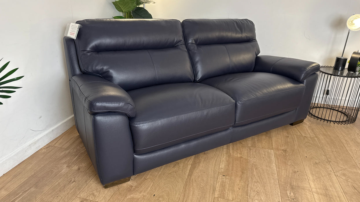 DFS Tristan 3 Seater Leather Sofa in Denim Blue