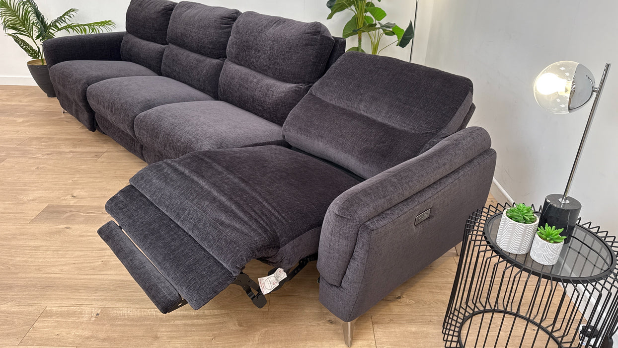 Charmouth 4 Seater Power Reclining Sofa - Fabric - Black