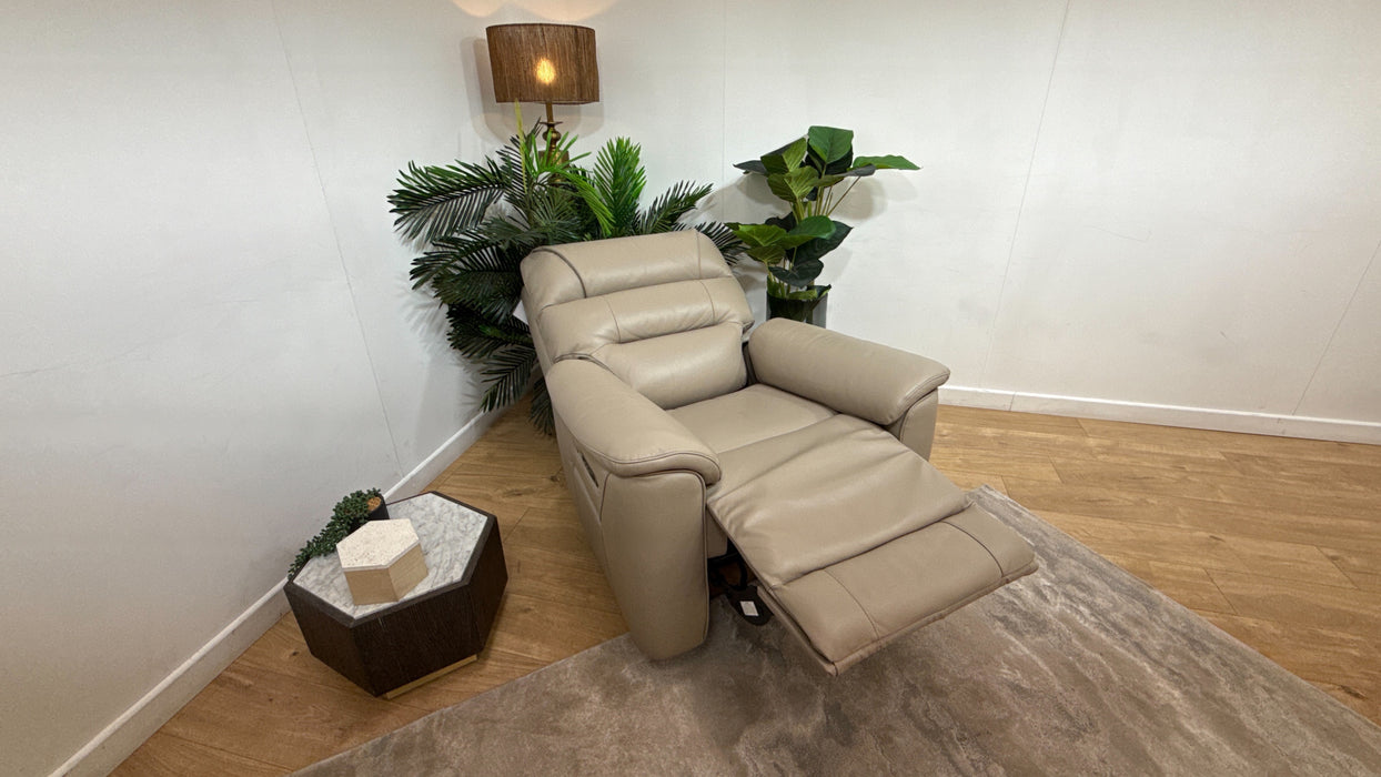 Sofology Cleveland Leather Chair Power Recliner/Headrest Heated Seat Lumbar in Trusty Embossed Stone