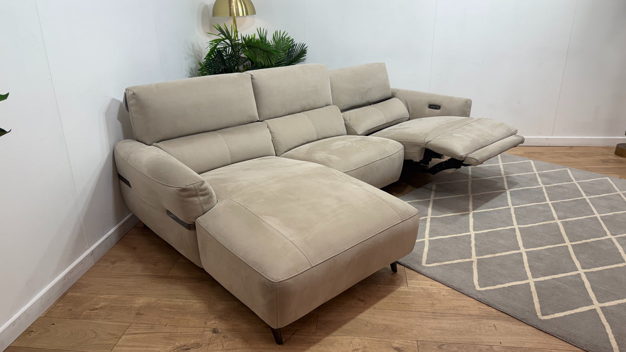 Sofology Arlington Fabric Chaise 3 Seater Power Recliner/Headrest in Lifestyle Nubuck Feel Stone