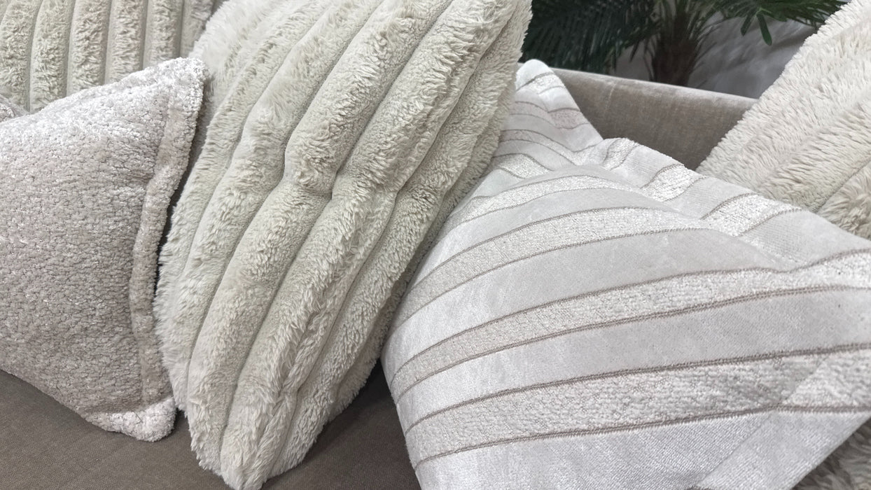 Sofology Oscar Fabric 4 Seater Split Gold Trim in Fine Textured Chenille Stone Mix