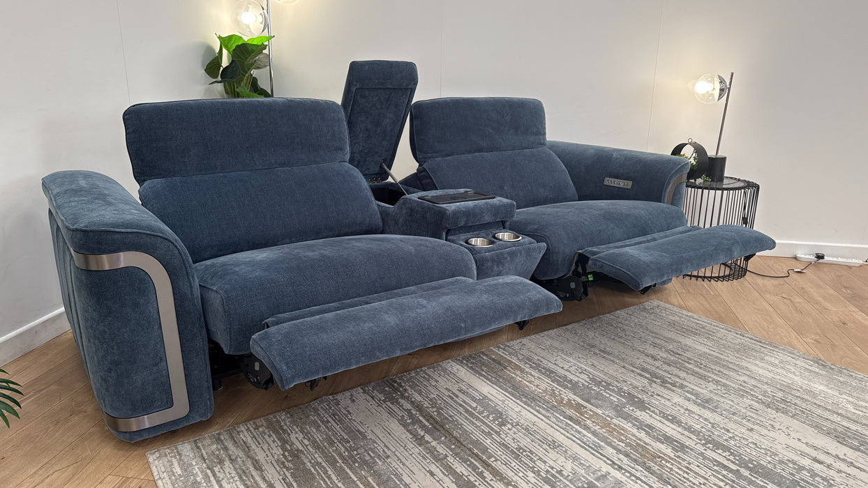 Sofology Plaza Fabric 2.5 Seater Smart Console Power Recliner in Denim