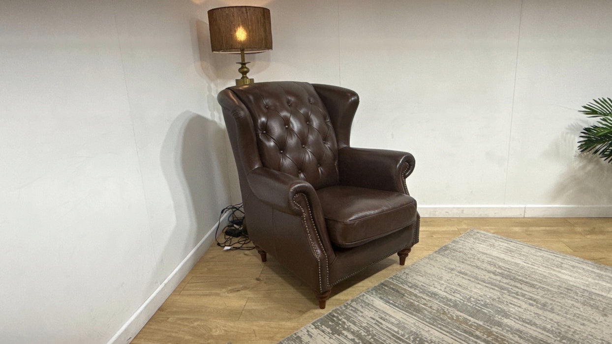 Sofology Darcy Leather Accent Wing Chair with Studs in Trusty Supersoft Sheen Chestnut