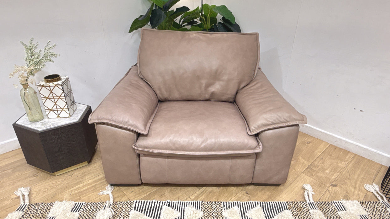Sofology Embrace Leather Chair Power Recliner/Headrest in Relaxed Soft Stone