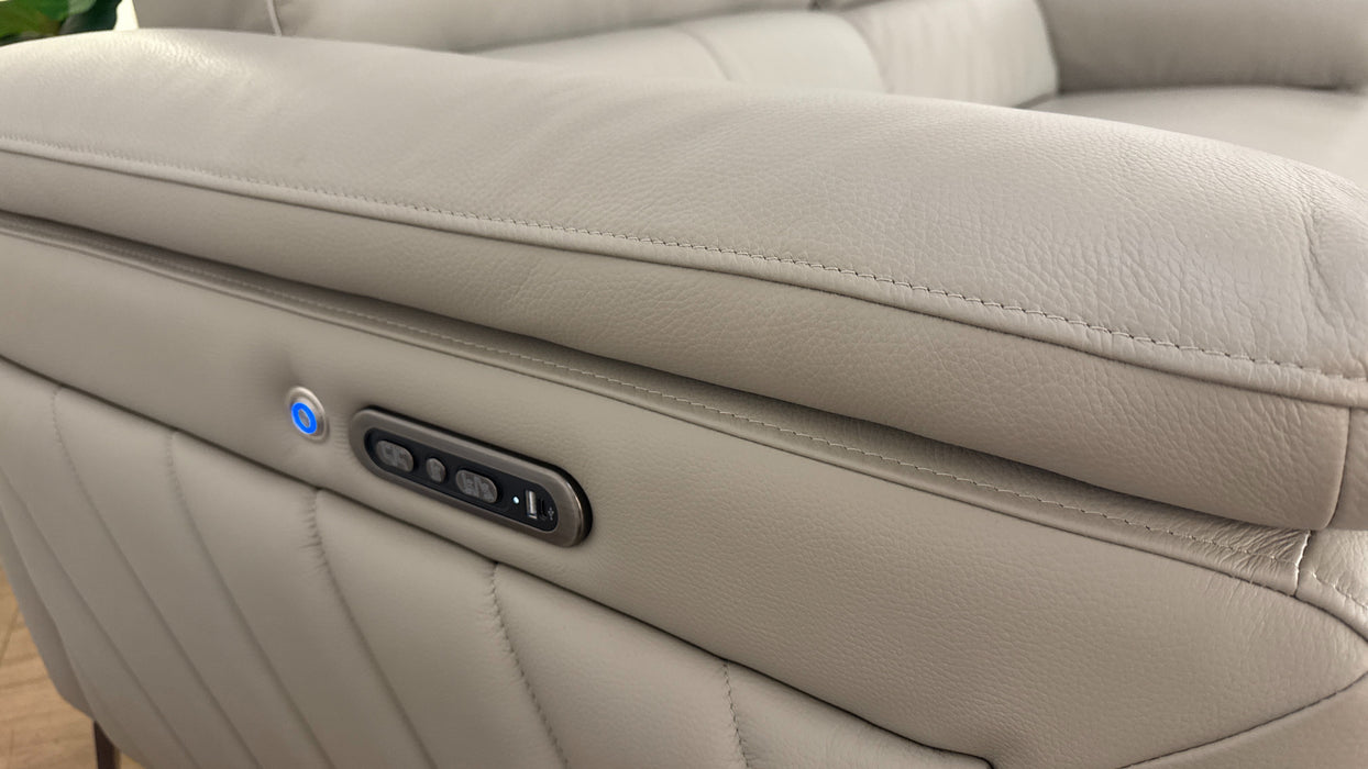 Sofology The Fratelli Leather 2.5 Seater Power Recliner/Headrest in Trusty Embossed Light Grey