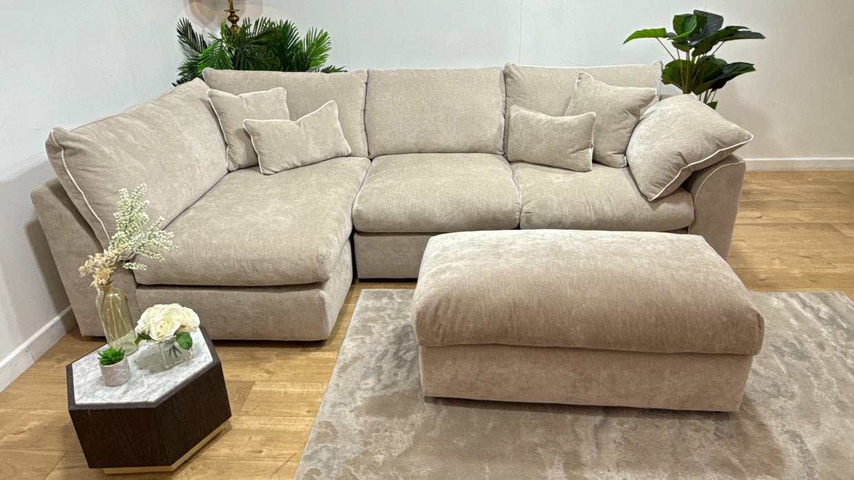 Sofology Georgio Fabric Terminal 1 Corner 3 Feather Flex Seats in Lifestyle Plush Chenille Wicker Mix