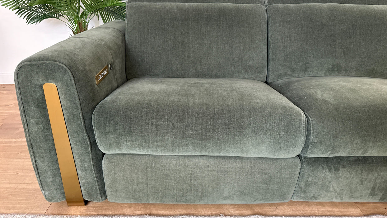 Sofology Kingsbridge Fabric 3 Corner 1.5 Power Recliner/Headrest Heated Seats in Relaxed Chenille Pine