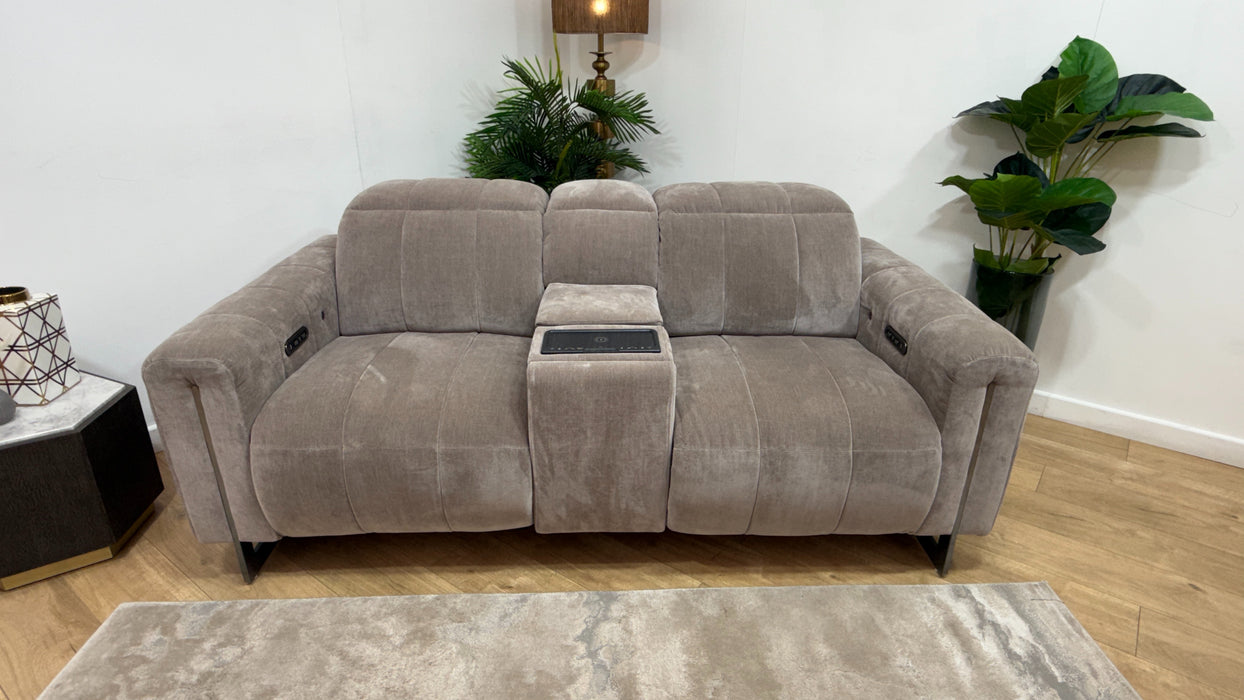 Sofology Paramount Fabric 2 Seater Console Power Recliner/Headrest Heated Seat Speakers in Relaxed Chenille Nutmeg