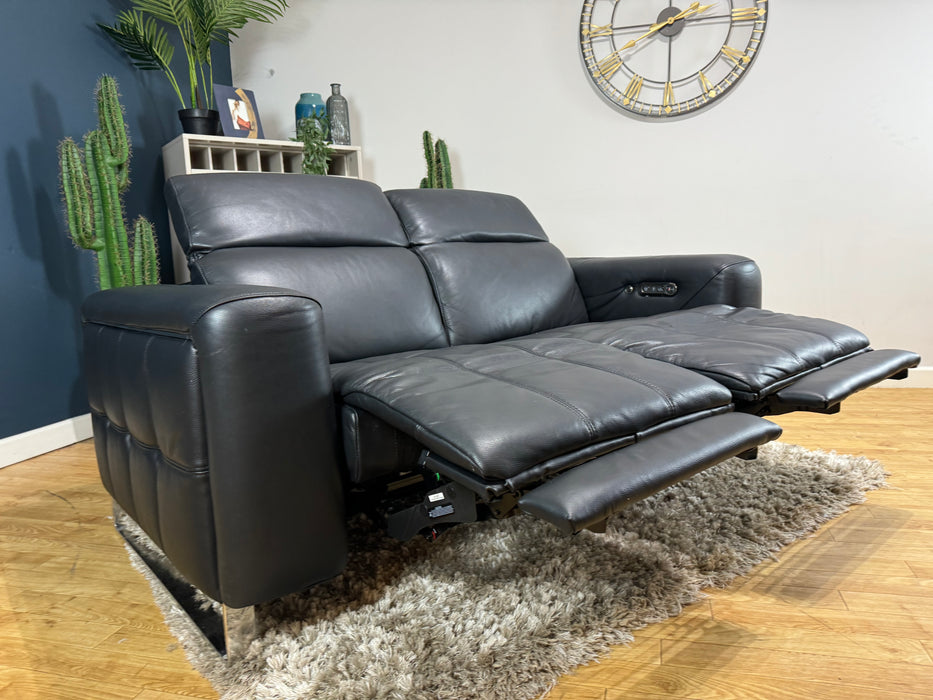 Marvella Jet Black Leather 2 Seater - Power Recliner/ Headrest - Heated Seat - ( WA2 )