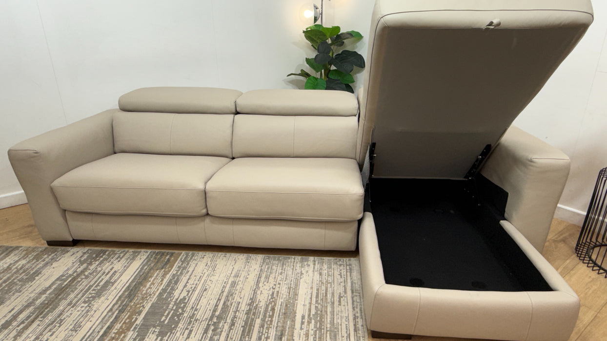 Sofology Metropolitan Leather 4 Seater Chaise Sofa Bed with Storage in Trusty Matt Plus Stone