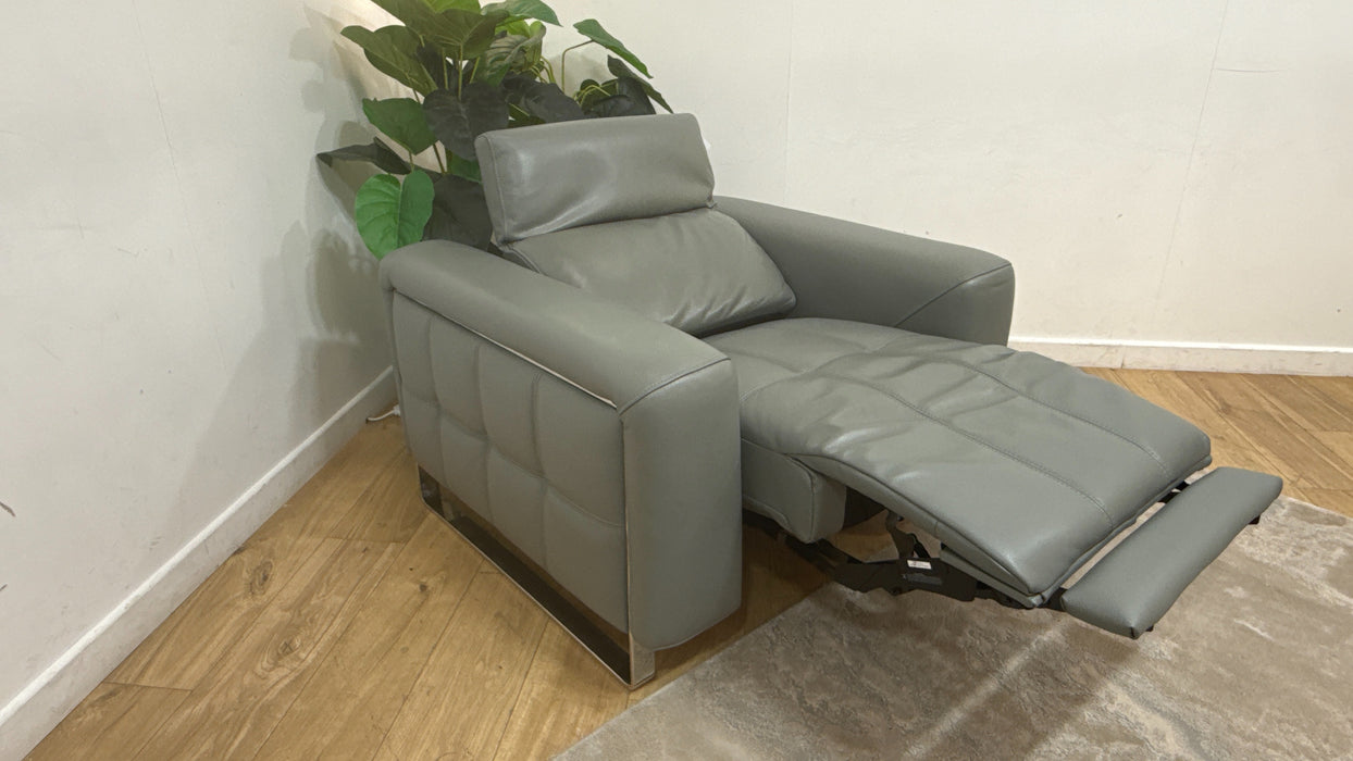Sofology Marvella Leather Chair Power Recliner/Headrest in Trusty Sheen Leather Granite Teal