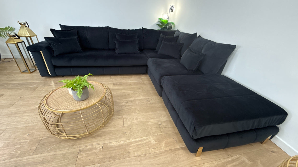 Sofology The Oscar 3 Corner 1 Chaise Fabric Sofa in Super Matt Velvet Black