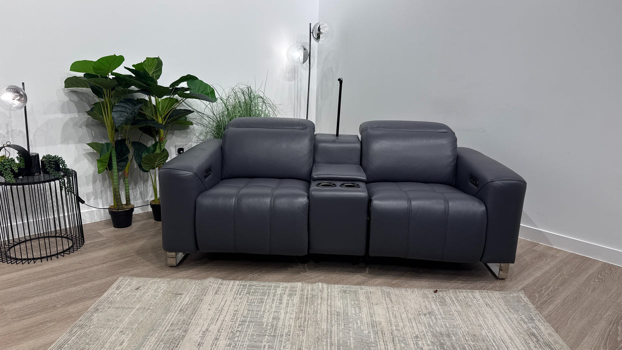 Sofology Marvella Leather 2 Seater Console Power Recliner/Headrest in Trusty Sheen Lavender Grey