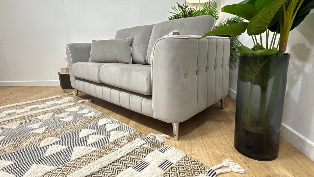 Sofology Remy Fabric 2 Seater in Super Matt Velvet Grey Mix With Cream Contrast Piping
