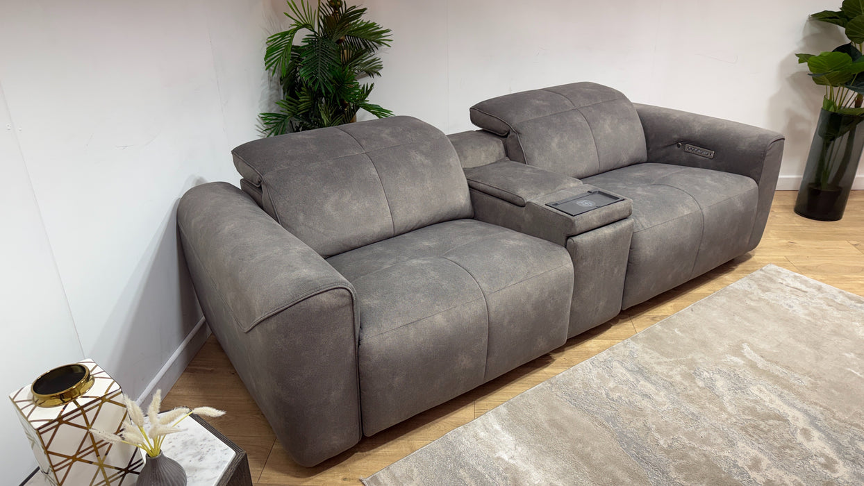 Sofology Riviera Fabric 2.5 Seater Console Power Recliner/Headrest Heated Seats in Mocha