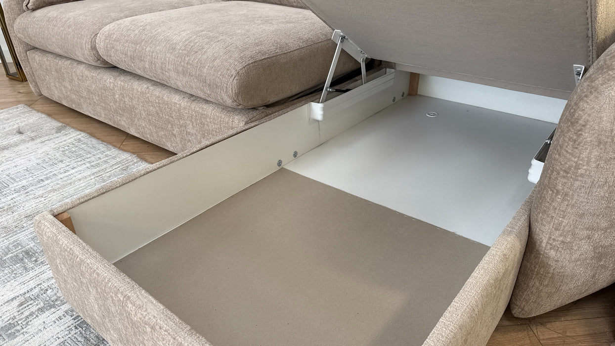 Sofology The Portobello Fabric 3 Seater Chaise Sofa Bed Foam Seats with Storage in Teddy Chenille Natural Mix